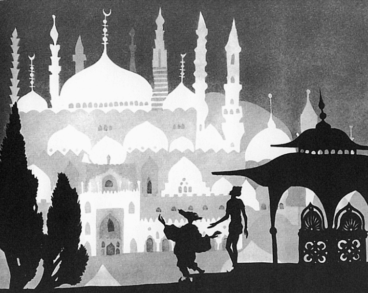 image tirée du film Les aventures du Prince Ahmed de Lotte Reiniger sur les 1001 nuits.